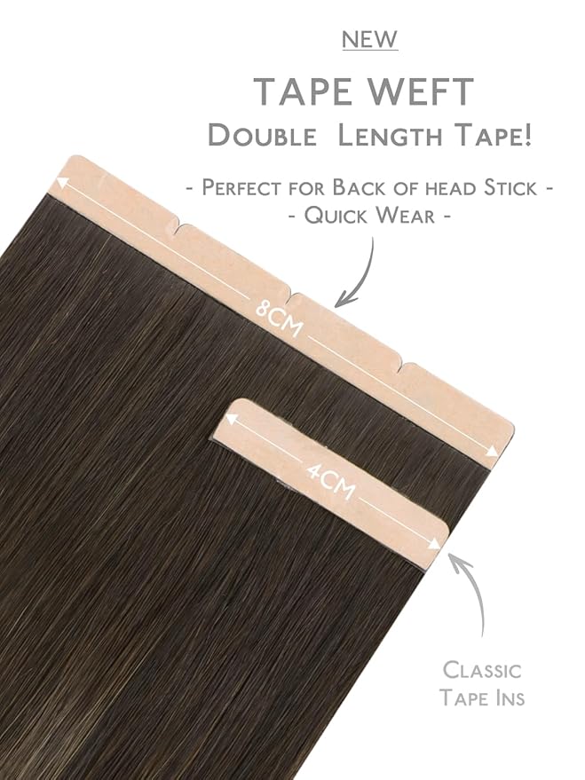 WENNALIFE Invisi Edge 8cm Tape in Hair Extensions Human Hair, 20 Inch 20g 4pcs, Balayage Chocolate Brown to Caramel Blonde Invisible Remy Tape Ins Straight Reusable Extensiones De Cabello Humano