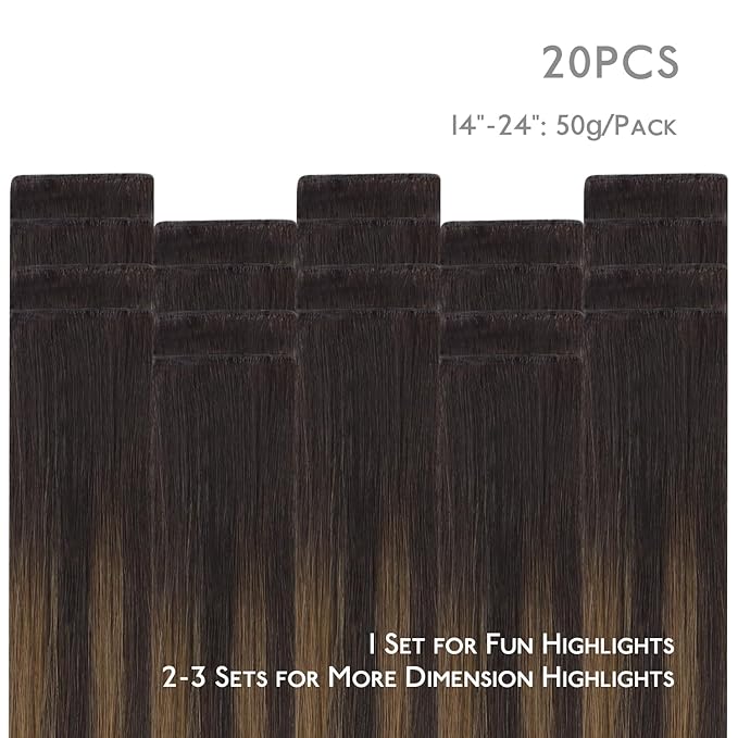 WENNALIFE Invisi Edge Tape in Hair Extensions Human Hair, 24 Inch 50g 20pcs Balayage Dark Brown Mixed Chestnut Brown Invisible Luxury Remy Hair Extensions Natural Seamless Injected Tape Ins Straight
