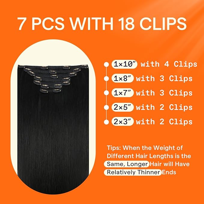 Full Shine Black Clip in Hair Extensions Human Hair 18 Inch Invisible Hair Clip in Extensions for Women Black Straight Hair Extensions Clip in Human Hair 7 Pcs 120 G