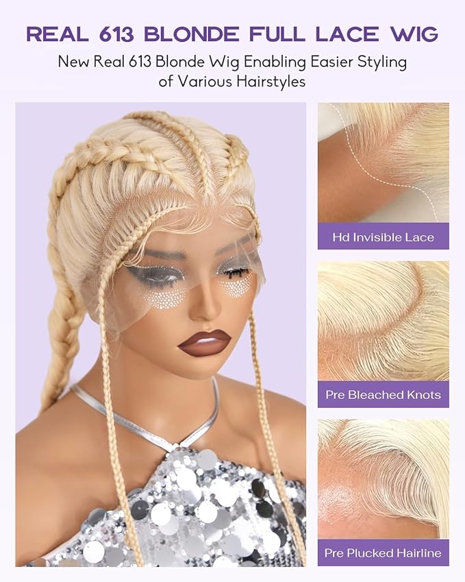 Real Full Lace Human Hair Wigs 613 Lace Front Wig Human Hair 180 Density Body Wave HD Full Lace Blonde Wig Plucked Bleached Knots Breathable Full Scalp Wig for Women 26Inch