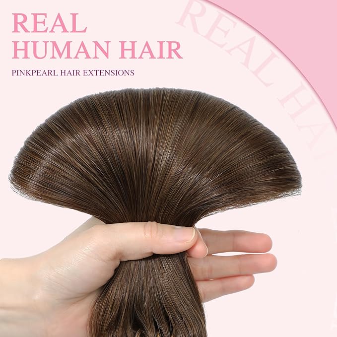 PINKPEARL Human Hair Clip in Hair Extensions 20inch #4 Chocolate Brown Clip in Hair Extensions Real Human Hair 7pcs 120g Natural Human Hair Clip ins for Women(#4-20)