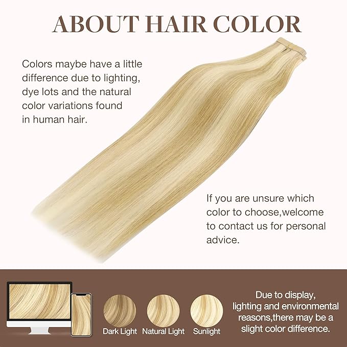 GOO GOO Tape in Hair Extensions Human Hair, 18D/22F Dirty Blonde Highlights, 10inch 60g 40pcs, Skin Weft Seamless Invisible, Silky Straight with Thick Ends, Remy Human Hair