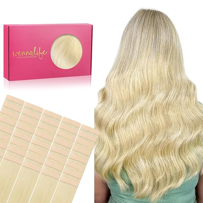 Wennalife Tape in Hair Extensions Human Hair,40pcs 100g 22 inch Bleach Blonde Hair Extensions Real Human Hair Straight Tape in Extensions Invisible Human Hair Extensions Reusable Real Hair Extensions