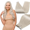 Full Shine PU Tape in Hair Extensions Color 1000 Blonde 22 Inch Remy Skin Weft Adhesive Straight Hair Extension 50g Double Sided Tape ins Human Hair Extension Silky Smooth 20Pcs for Wedding