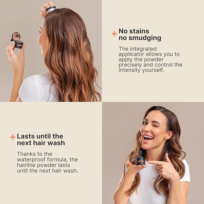 IMPERIO Root Touch Up Hair Powder for Concealing Hair Loss instantly - Hairline Powder for Women & Men - Water resistant Root Cover Up for Thinning Hair in Premium Hairdressing Quality (Light Brown)