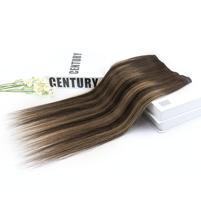 Full Shine Clip in Hair Extensions 3 Pcs 60 G Balayage Dark Brown Ombre Ash Brown Human Hair Extensions Clip ins 14 Inch