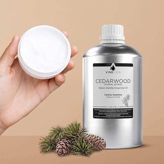 VINEVIDA Cedarwood Himalayan Essential Oil - Gallon Cedarwood Oil Undiluted - Bulk Gallon Essential Oil for Soap Making Safe for Skin - DIY Candle Scents for Candlemaking Scents - 8 lbs Cedarwood Oil