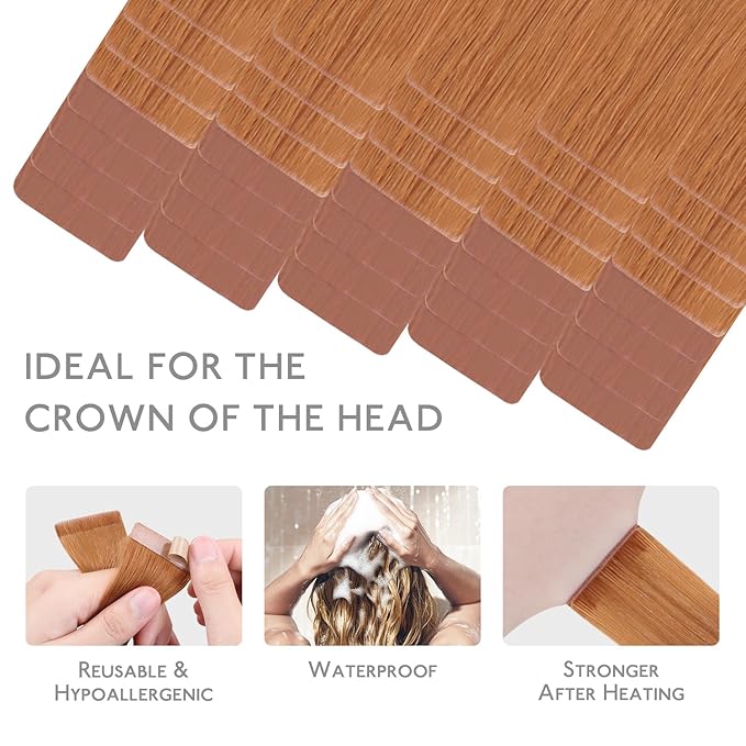 WENNALIFE Invisi Edge & Classic Tape in Hair Extensions Human Hair, 18 Inch 100g 40pcs(20pcs Invisi Edge & 20pcs Classic) Auburn Ginger Invisible Luxury Remy Hair Natural Seamless Injected Tape Ins