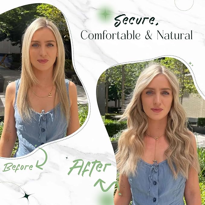 RUNATURE Wire Hair Extensions Real Human Hair, Balayage Invisible Fish Line Extensions, Straight Remy Natural Hair, Add Volume 16 Inch 80g #18/22/60 Ash Blonde to Light Blonde Mix Bleach Blonde
