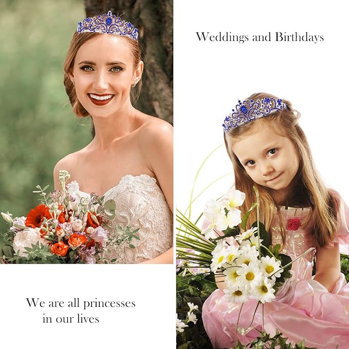 Velscrun Princess Crown, Tiaras for Girls, Blue Birthday Princess Sash for Girls, Birthday Girl Crown, Birthday Accessories for Girls, Princess Birthday Decorations, Princess Birthday Party Supplies