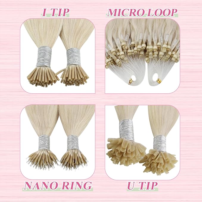 YoungSee U Tips Hair Extensions Real Human Hair Blonde U Tip Extensions Remy Hair Platinum Blonde Hot Fusion K Tips Hair Extension Straight Ktips Human Hair Extension for Women 16In 1G/S 50G