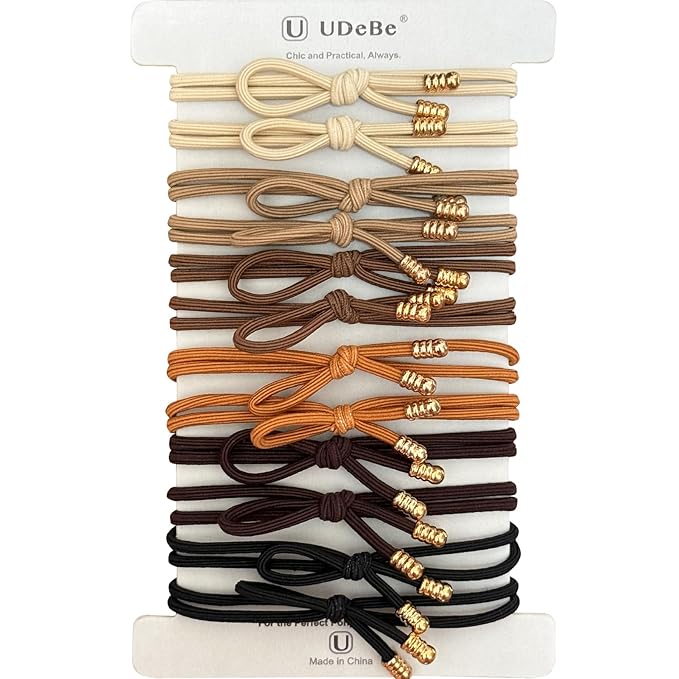 12 Packs Knotted Hair Ties – Hair Elastic Ponytail Holders for Women – No Damage Hair Bands for Thick Hair in Earthy Colors