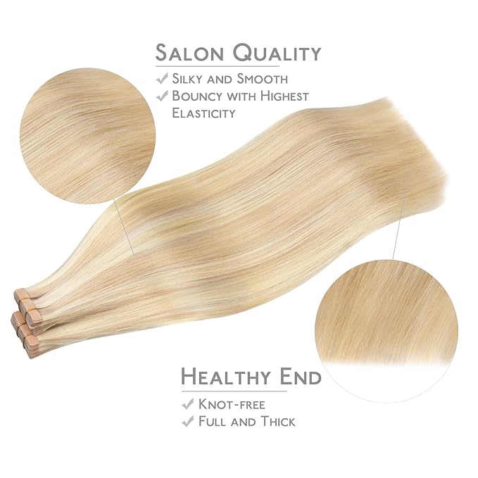 WENNALIFE Tape in Hair Extensions Human Hair, 40pcs 100g 20 inch Balayage Light Wheat Platinum Blonde Hair Extensions Real Human Hair Straight Tape in Extensions Invisible Human Hair Extensions Reusab
