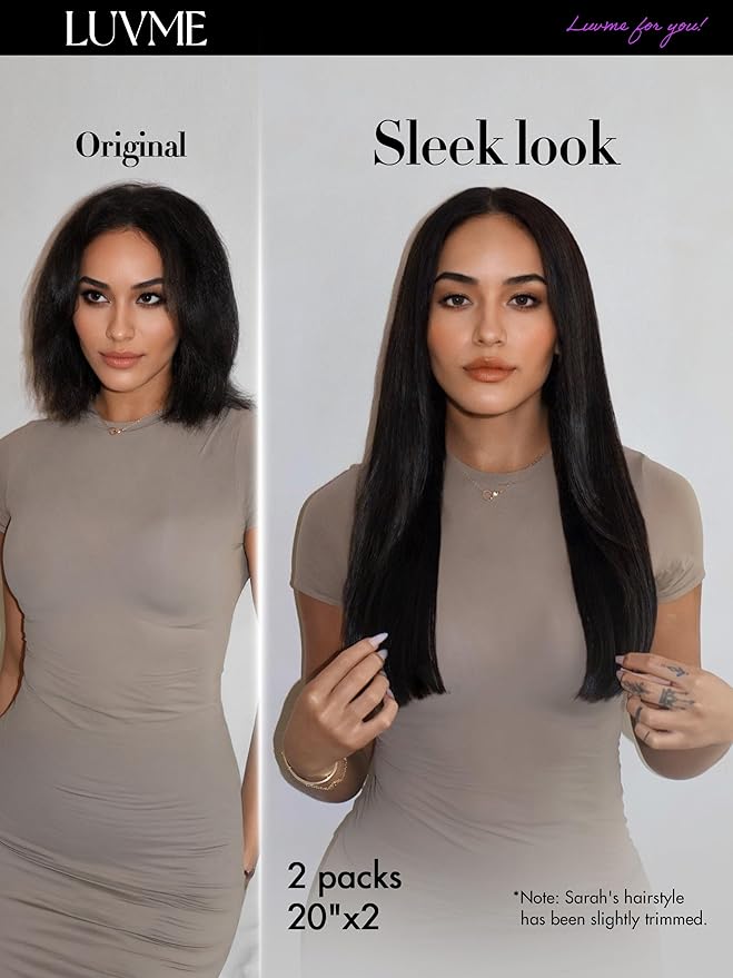 LUVME 2 Pack Straight Seamless 220g 14Pcs Clip in Hair Extensions Full Max with 14inch Remy Human Hair Extensions, Natural Black 100% Real Soft Human Hair Extension