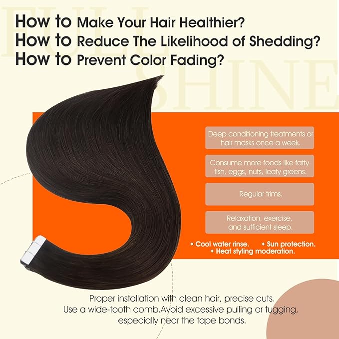 Full Shine Brown Tape in Hair Extensions Real Human Hair 20 Inch Skin Weft Seamless Pu Human Hair Extension 20 Pcs 50Gram Thick End Straight Hair Remy Tape in Hair Extensions Add length for Women