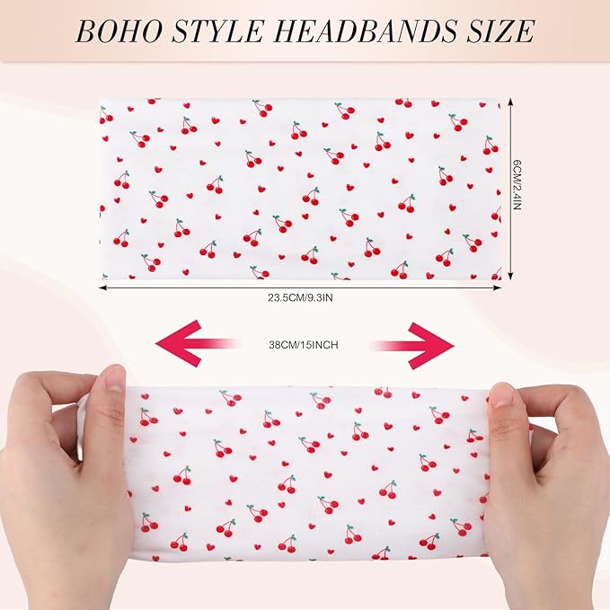 obeoby Boho Headbands for Women, 8 Pack Floral Cherry Headbands Non Slip Fashion Wide Headband Hair Wrap for Teen Girl Gifts Trendy Stuff