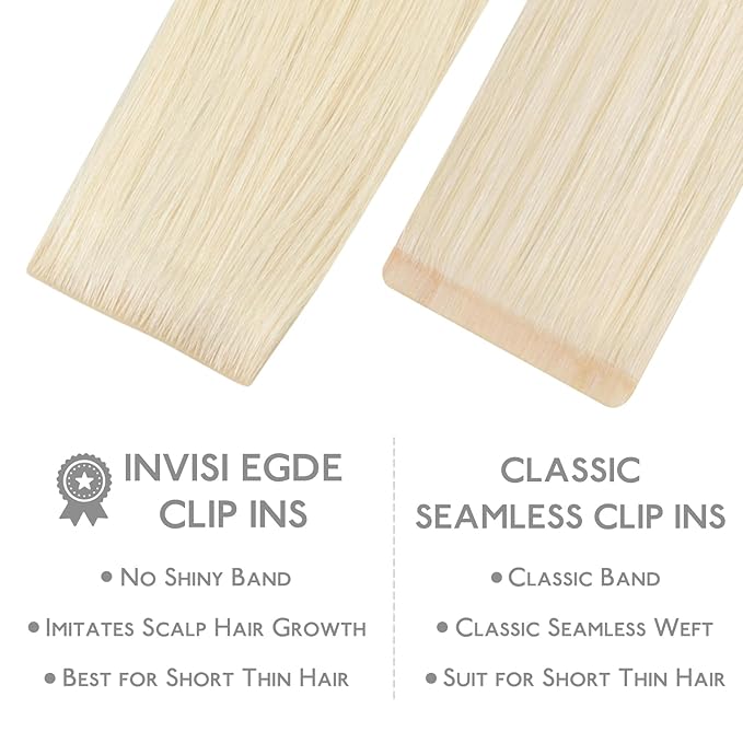 WENNALIFE Invisi Edge Clip in Hair Extensions Real Human Hair, 22 Inch 150g 7pcs Platinum Blonde Seamless Clip in Extensions Remy Hair Clip Ins Invisible PU Skin Weft Extensiones De Cabello Hmano