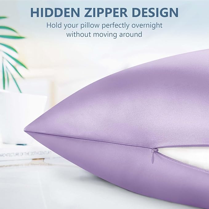 Silk Pillow Cases Queen Size 100% Mulberry Silk Pillowcase for Hair and Skin 22 Momme Both Side Grade 6A Silk Cooling Soft Breathable 20 x 30 Inches with Hidden Zipper 1PC, Lavender
