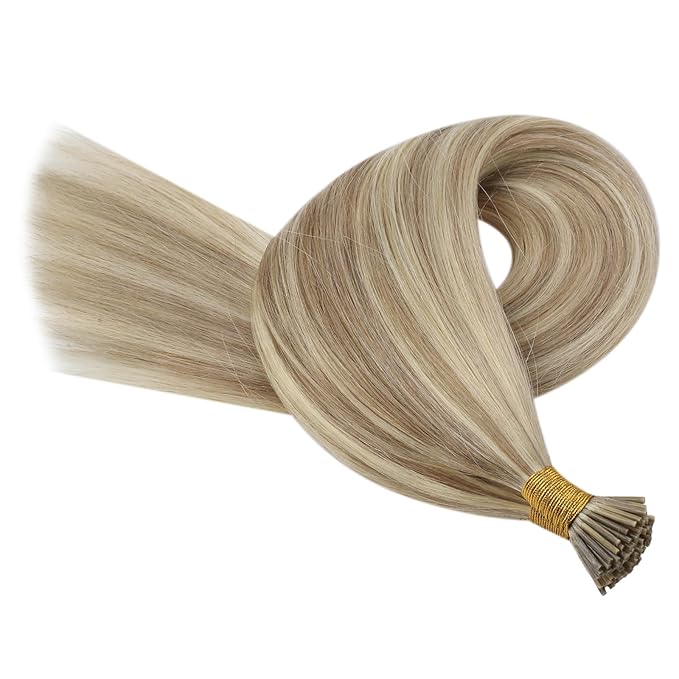 YoungSee I Tip Hair Extensions Human Hair Blonde I Tip Hair Extensions Blonde Highlighted Golden Blond Itip Human Hair Extension Pre Bonded Hair Extension for Women 22 Inch 50g 50s