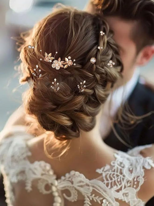 12 Pieces Bride Hair Pins Rhinestones Gold Hair Accessories for Women Crystal Wedding Hairpiece for Bridesmaids
