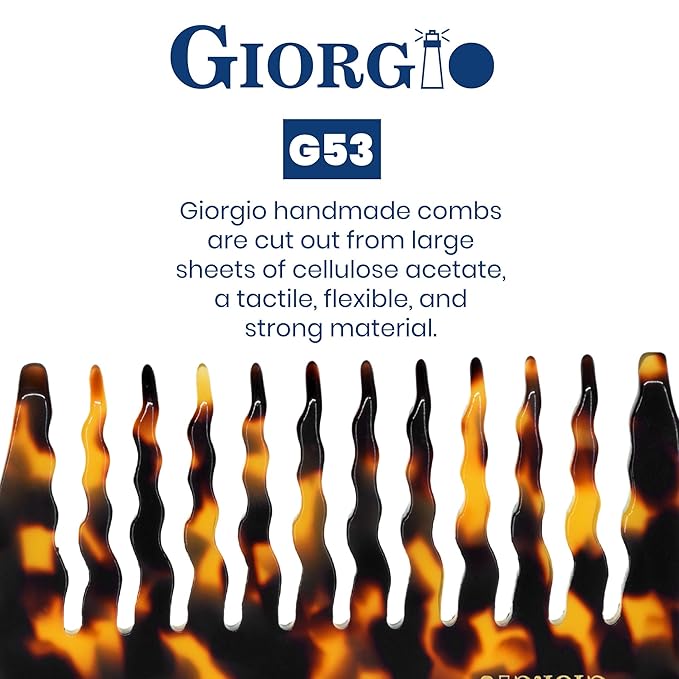 Giorgio G53 Wide Tooth Comb for Curly, Thick Hair - Handmade Rake Detangler for Wet or Dry Hair, Saw-Cut and Hand Polished (8")