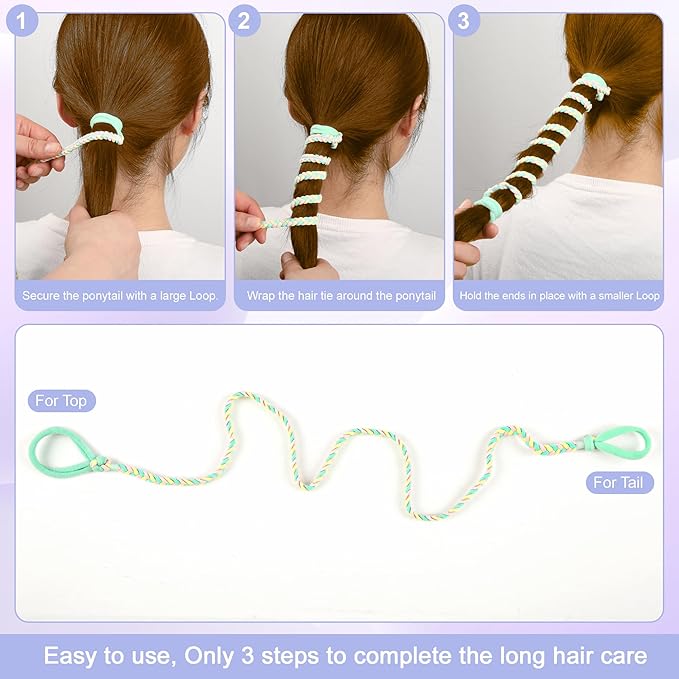 5 Pcs Spiral Hair Ties for Women & Girls, Rip Tie Hair Ties for Longhair, Elastic Braided Ponytail Holder, Tangle-Free, Effortless Styling for Gym, Running, Cycling, Surfing, Sports