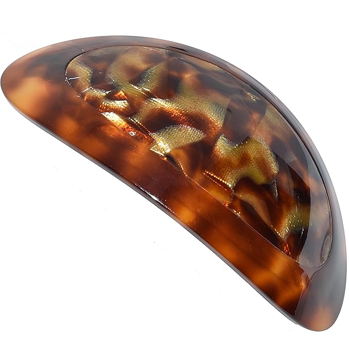 Camila Paris CP3645 French Hair Barrette Clip Oval Brown and Africa, Strong Hold Grip Hair Clips for Women, No Slip Rubberized Metal Closure, Durable Styling Girls Hair Accessories, Made in France