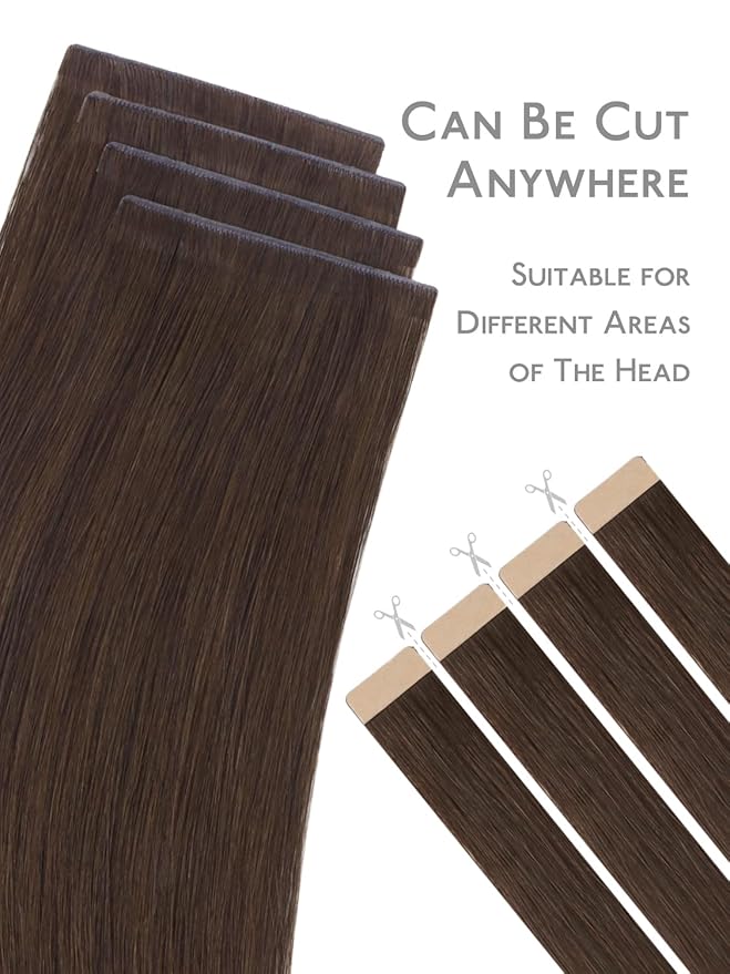 WENNALIFE Invisi Edge 8cm Tape in Hair Extensions Human Hair, 20 Inch 20g 4pcs, Chocolate Brown Invisible Remy Tape Ins Straight Reusable Natural Injected Weft Extensiones De Cabello Humano