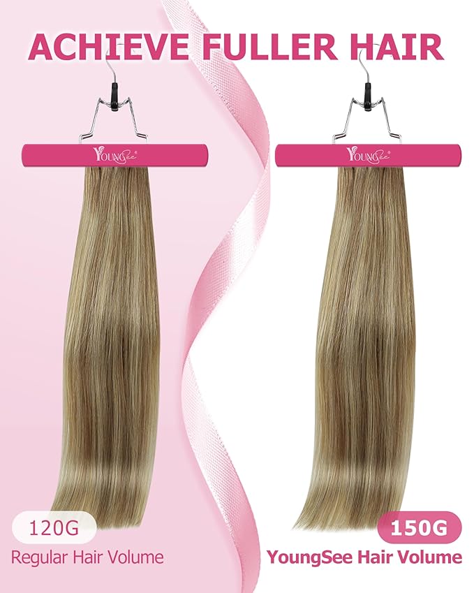 YoungSee Balayage Clip in Hair Extensions 24 inch Human Hair Clip in Extensions Ombre Clip in Hair Extensions Human Hair Light Brown Mix Platinum Blonde Long Straight Hair for Women 120G 7Pcs