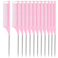Rat Tail Combs 12 PCS, Parting Combs for Braiding Hair Carbon fiber heat-resistant anti-static,for Sectioning, Parting, Styling Hair (Pink)