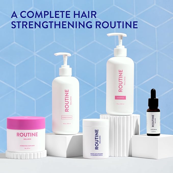 Routine Wellness Anti-Thinning Shampoo for Thinning Hair - Biotin DHT Blocker Women & Men - Color Safe Shampoo for Hair Loss & Healthy Hair - Rose Hips - 14oz