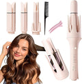 3 in 1 Hair Curler Automatic Rotating - Automatic Curling Iron with 3 Curling Barrels (1.1" - 1.25" - 1.5"), Rotating Curling Iron with 3 Temp - Anti-Scald，Tangle-Free，Lightweight for Travel（Pink）