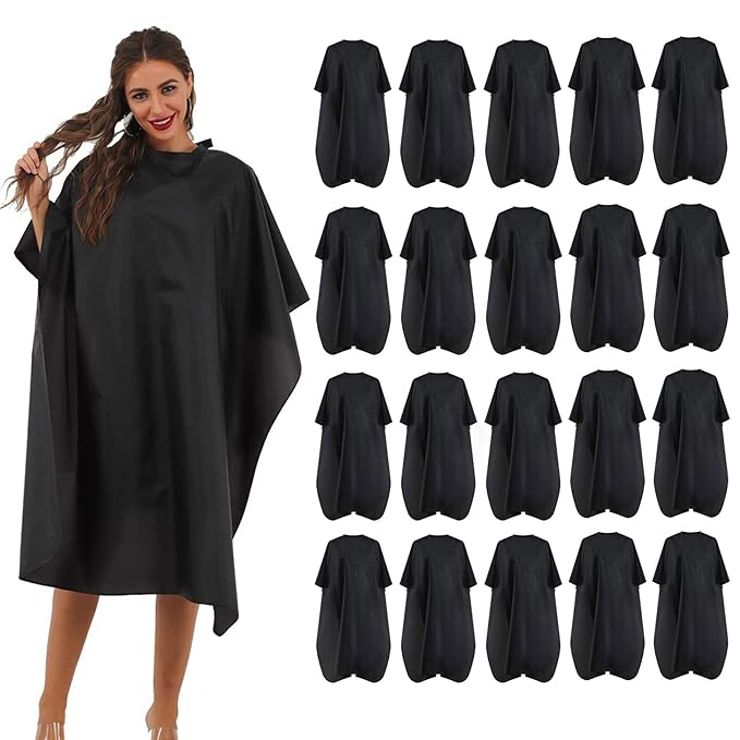 Black Waterproof Hair Salon Cape Professional Barber Cape with Metal Snap Closure Hair Cutting Cape (Black-20 Pack)