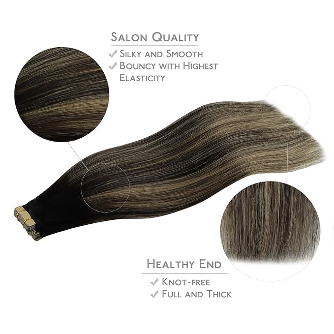 WENNALIFE Tape in Hair Extensions Human Hair, 20pcs 50g 20 inch Natural Black to Light Blonde Remy Hair Extensions Straight Human Hair Tape in Extensions Skin Weft Tape Extensions Human Hair