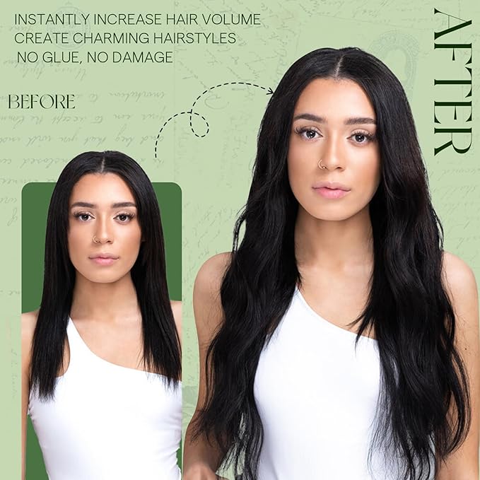 RUNATURE Clip in Hair Extensions Real Human Hair Natural Off Black Hair Extensions Clip Ins Real Human Hair Clip in Extensions Full Head Thick Remy Straight Hair 18 Inch 120g 7pcs