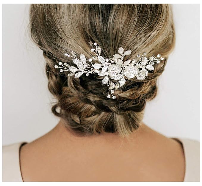 SWEETV Comb, Handmade Wedding Hair Accessory with Rhinestones, Silver, for Brides and Bridesmaids, Bridal Hair Pieces, Wedding Headpiece