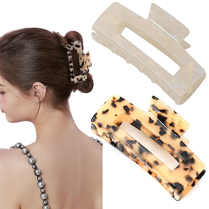2 Pack Hair Claw Clips for Women Tortoise Shell Large Claw Hair Clips for Thin to Thick Hair Rectangle Hair Jaw clips
