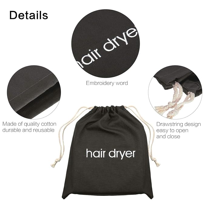 Hair Dryer Bags Drawstring Bag Hairdryer Container, 11.8 by 13.8 Inch(Cotton,Gray)