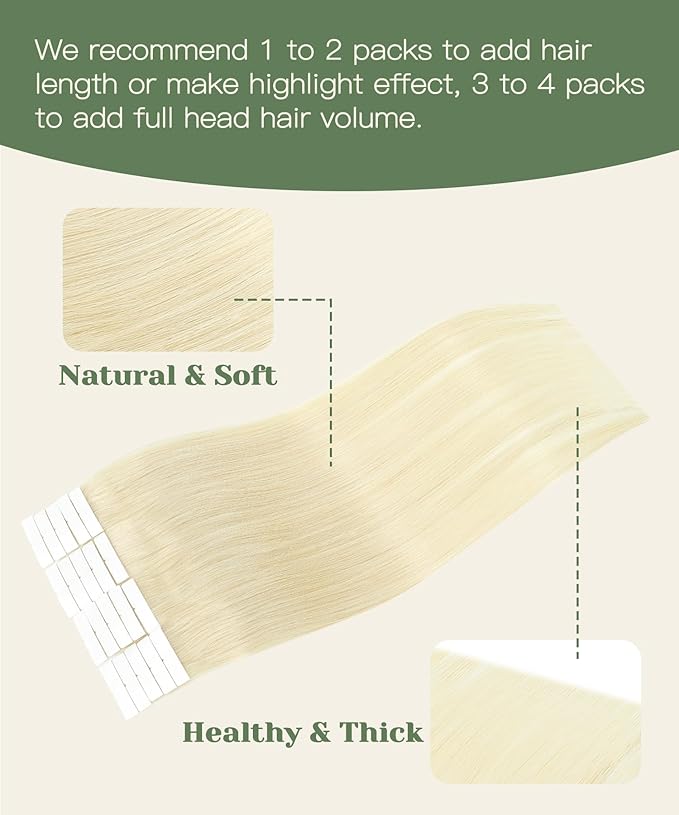 SURNEL Injected Tape in Hair Extensions Human Hair 22 Inch Platinum Blonde Upgraded Seamless Remy Invisible Tape in Extensions 20 Pcs 50g(#60,22)