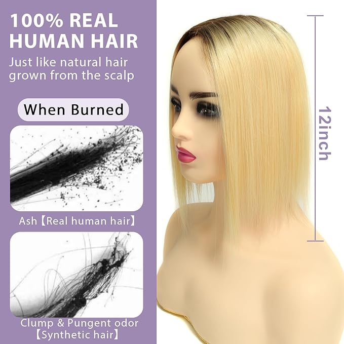 Womens Real Human Hair Toppers for Thin Hair #T3/60, 12 Inch Length 3x5 Inch Injected Silk Base 130% Density Hair Pieces