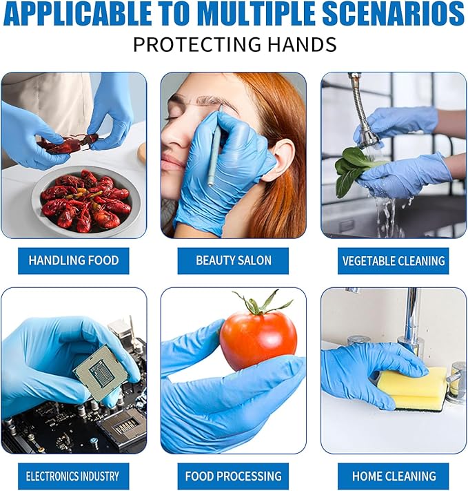 LW Concept Blue Nitrile Gloves,Disposable, Strong, 4mil Cooking Gloves, Latex Free Powder Free