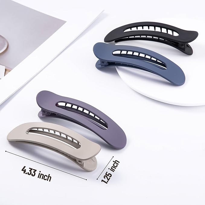 8 Pcs Large Lay Flat Claw Clips for Women French Side Slide Barrettes for Thin Fine Hair Rectangle Alligator Hair Accessories,Matte Khaki Purple Blue Black