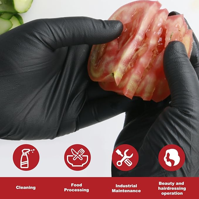 Disposable Gloves Medium, Nitrile and Vinyl Blend Material Gloves, Latex Free, 4 Mil 200 Pc Food Grade Glove for Cleaning, Food Prep, Hair Dye, Tattoo, Black