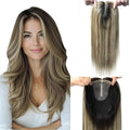 Hair Toppers for Women Real Human Hair, Natural Black Ombre Dark Brown Mix Blonde Topper Add Volume 12inch Hair Pieces for Women with Thinning 55g 6x7inch Base (#1B/4/27Toppers-12inch)
