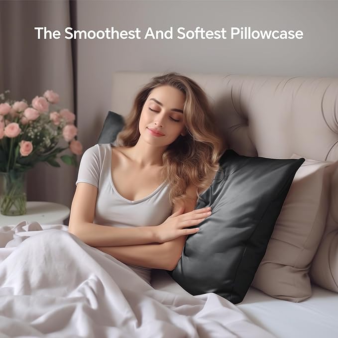 INFIIXSO Mulberry Silk Pillowcase for Hair and Skin, Silk Pillow Cases Queen Size with Hidden Zipper 20x30 Inches, Extraordinary Smooth and Soft Cooling Pillow Cases for Hot Sleepers(Black, 1 Pack)