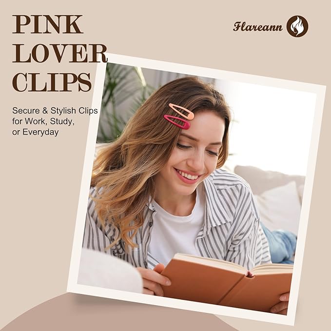 Glitter Pink Snap Hair Clips by FLAREANN – 36 PCS 2 Inch Non-Slip Metal Barrettes for Girls & Women in Glitter, Shimmer & Glossy Finishes – Cute Pink Hair Clips for Everyday Styling & Gifting