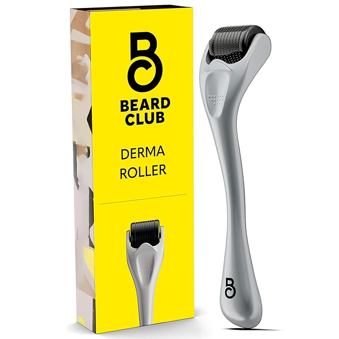 The Beard Club Derma Roller for Face, Body and Scalp - Microneedling for Men and Women with 540 Titanium Microneedles - Beard Roller & Micro Needling Scalp Hair - Silver & Black