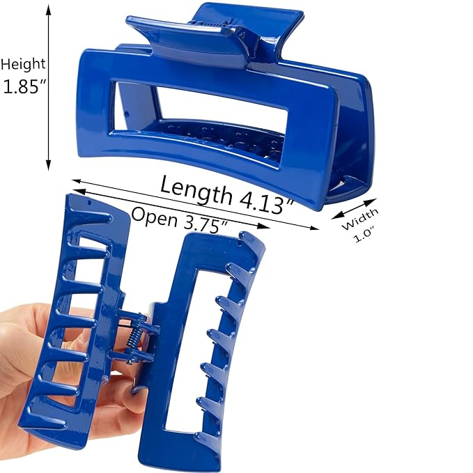 Blue Hair Claw Clips for Thick/Fine/Thin Hair,Strong holding Grip Clip Women Large Jaw Clips for Hair 3 Count In set Hair Accessories (Blue hair clips)