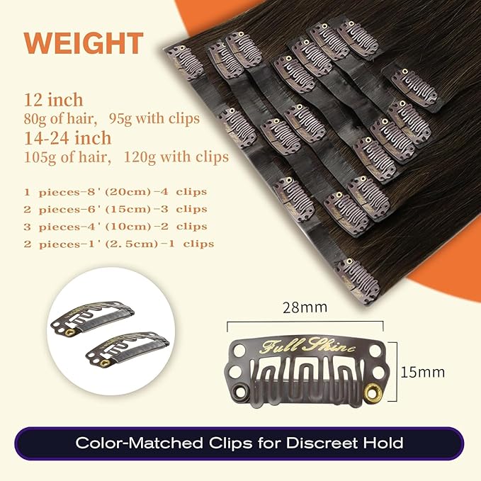 Full Shine Real Hair Extensions Clip in Human Hair 22 Inch Seamless Clip in Hair Extensions Dark Brown Balayage to Light Brown with Caramel Blonde Softness 8 PCS 120 G