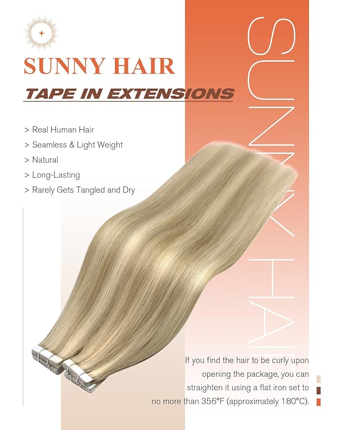 Sunny Hair Tape in Hair Extensions Real Human Hair Invisible Remy Hair Extensions Tape ins for Women Golden Blonde Highlight Medium Blonde 12 inch 20Pcs 30G